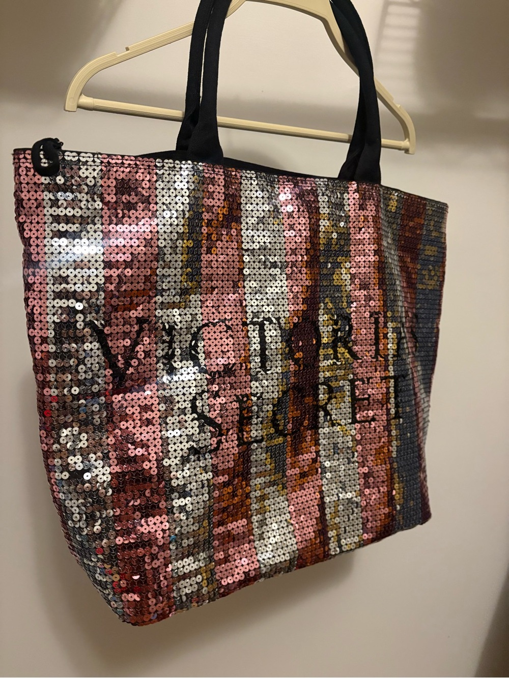 Victoria’s Secret Sequin Oversized Tote Bag | Pink & Silver Y2K Glam - Picture 7 of 12